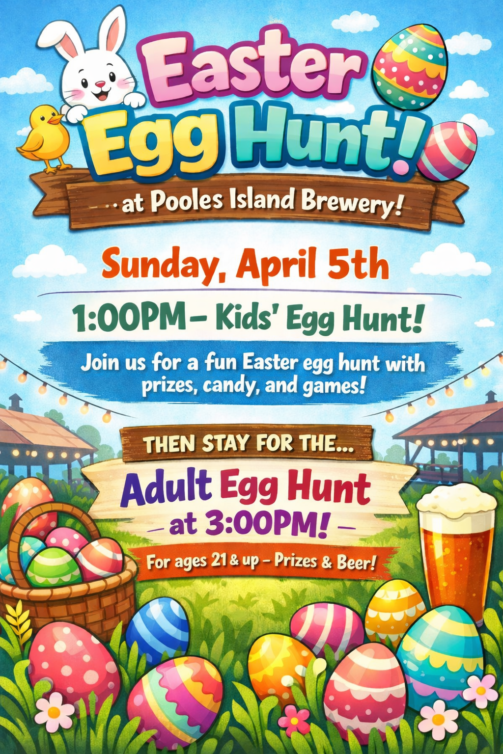 Kid and Adult Easter egg hunt at Pooles Island Brewing!