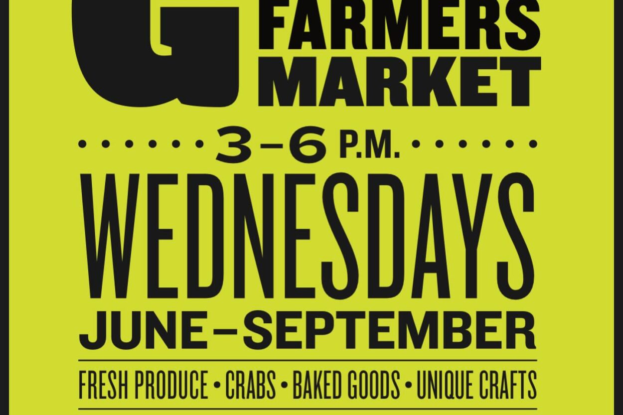 Flyer promoting Loyola's Govans Farmers Market on Wednesdays from June-September, 2025 3-6pm, featuring fresh produce, crabs, baked goods and unique crafts.